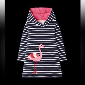 NEW Girls Hooded Long Sleeve Flamingo Appliqué dress READ DESCRIPTION PLEASE